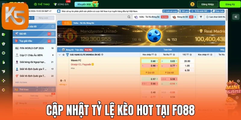 Cập nhật tỷ lệ kèo hot tại Fo88